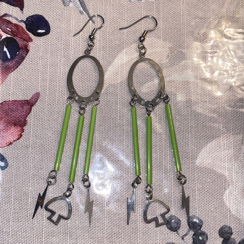 Green and Silver Dangle Earrings